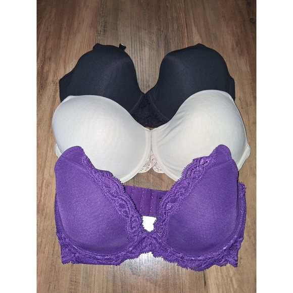 Natori Other - Natori Bra Bundle 32D Purple Black Beige Lace Underwire T-Shirt Bra Set 3 Pack